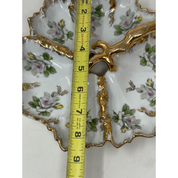 Divided Candy Nut Dish Vintage Marco Porcelain Bone China Gold Gild Rose Floral - Picture 9 of 9